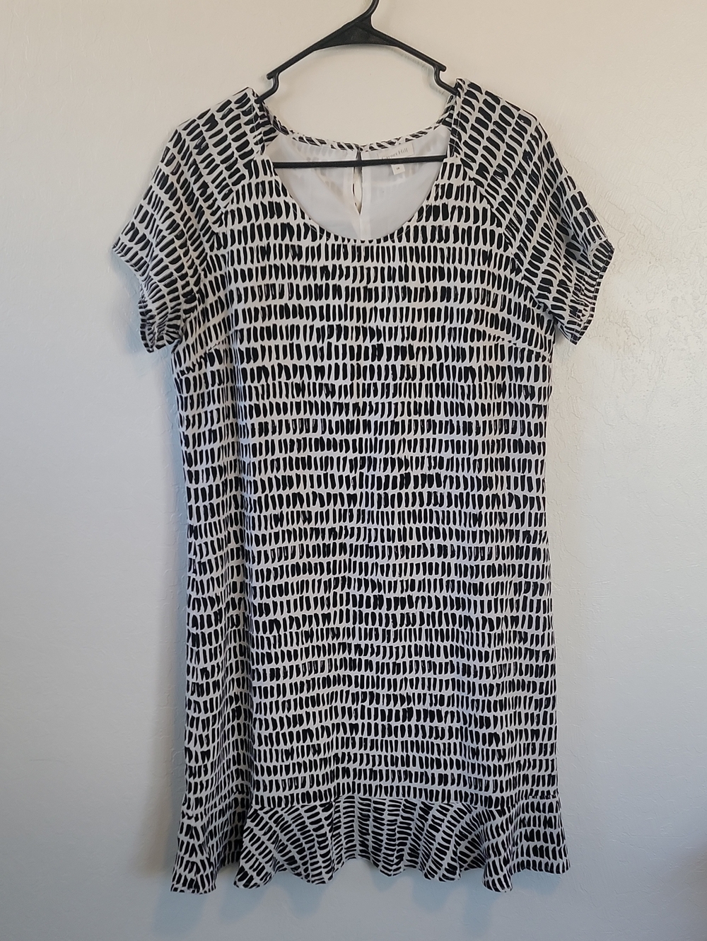 Garnet Hill Abstract Silk Ruffle Hem Drop Waist Short Sleeve Dress 8